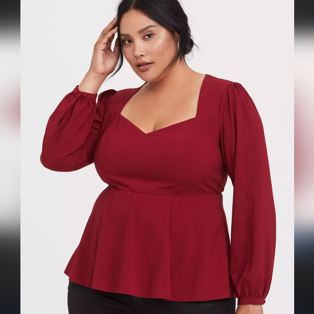 Torrid Red Peplum Blouse Top Long Sleeve Size 3